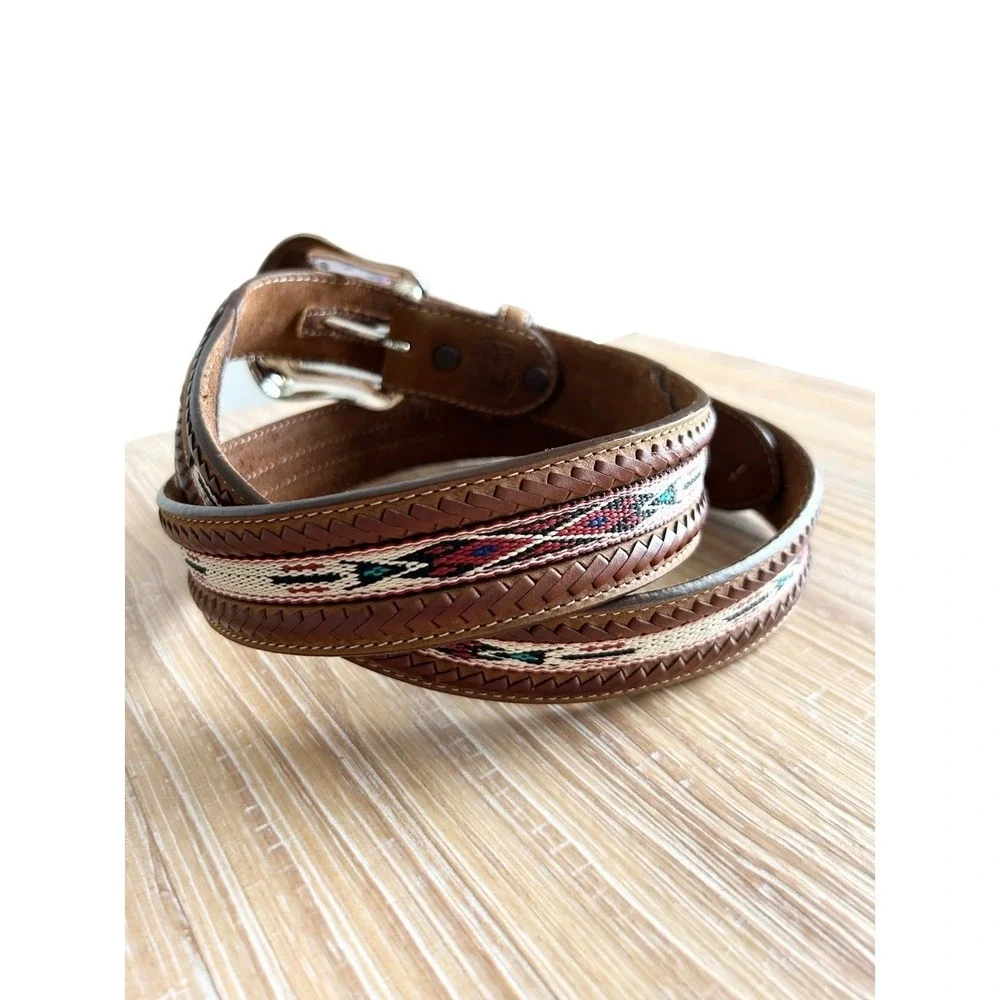 Tony Lama Men's Brown Leather Western Belt Braided Southwestern Buckle Size 44